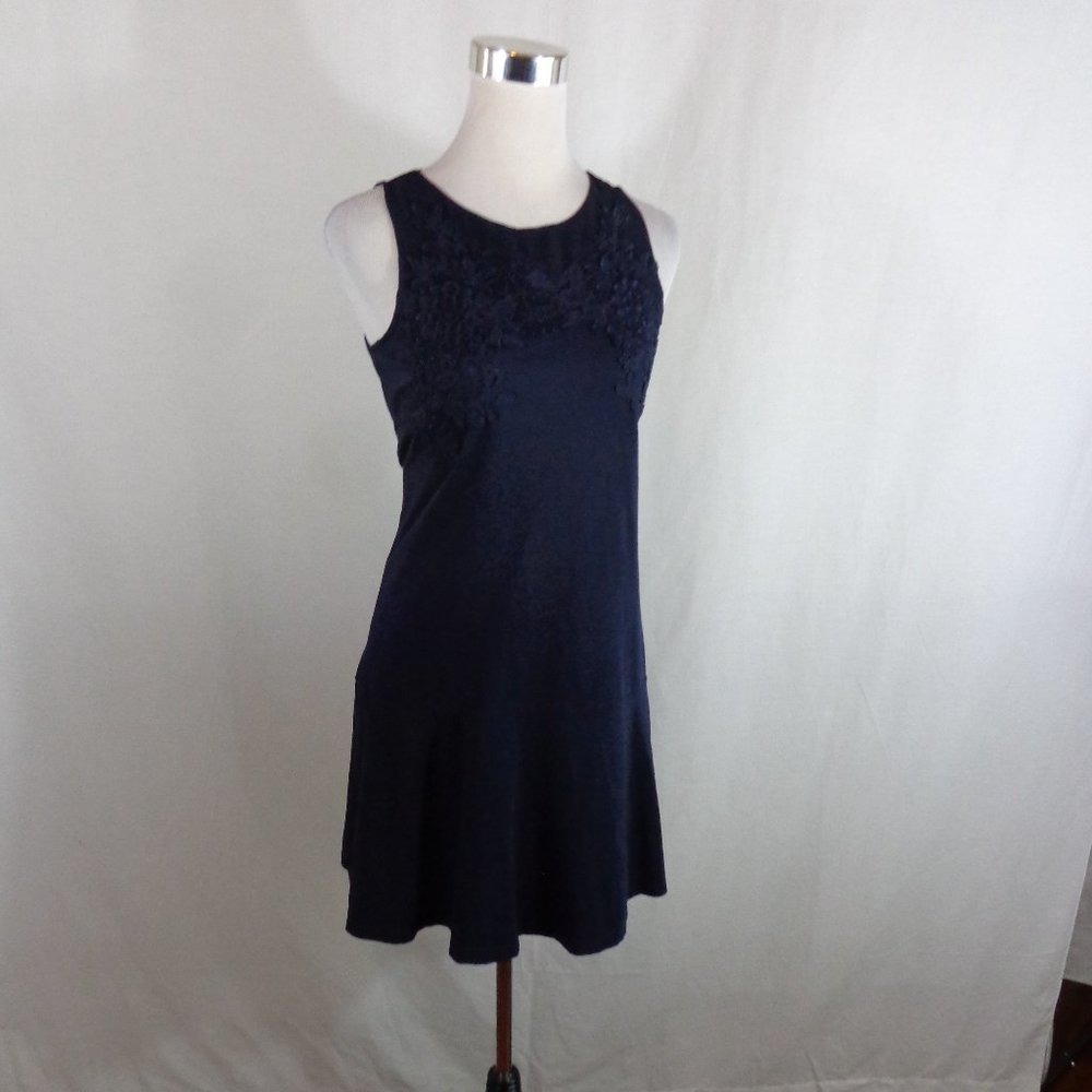 LOFT A-LINE DRESS SZ XSP NAVY BLUE,EMBROIDERED